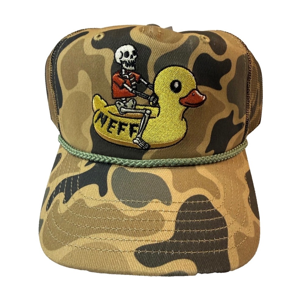 Neff Trucker Hat Unisex OS Camo Excellent Skeleton Duck Rope Accent